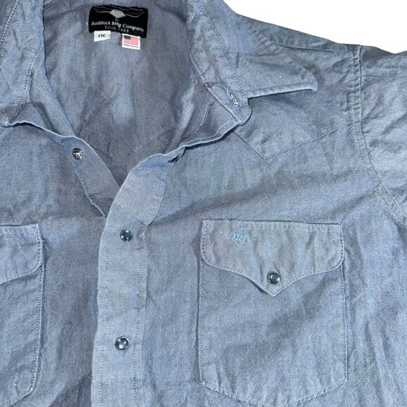 Vintage Flying R Ranch Wear Shirt Mens 17 Blue Blue Pearl Snap Western USA‎ - Picture 7 of 9